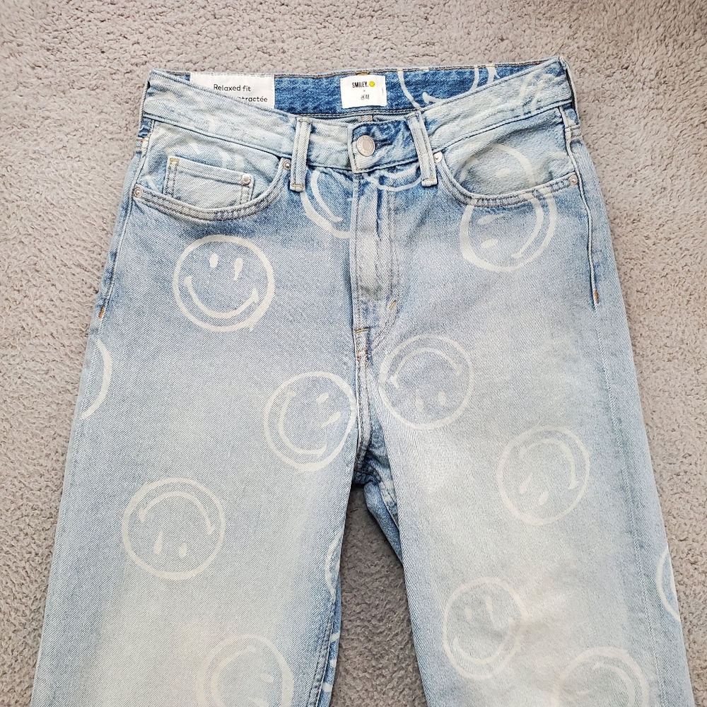 H&M x Smiley Relaxed Fit Jeans Womens Size 29 Light Wash - Picture 5 of 11